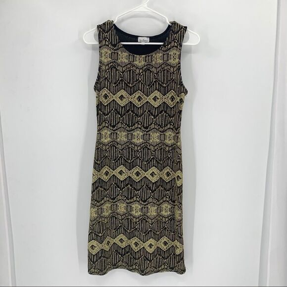 Olivia Matthews black and gold beaded sleeveless Wiggle Dress - Picture 1 of 10